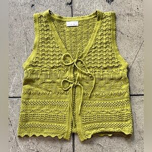 414B. Green Knit Tie Front Vest